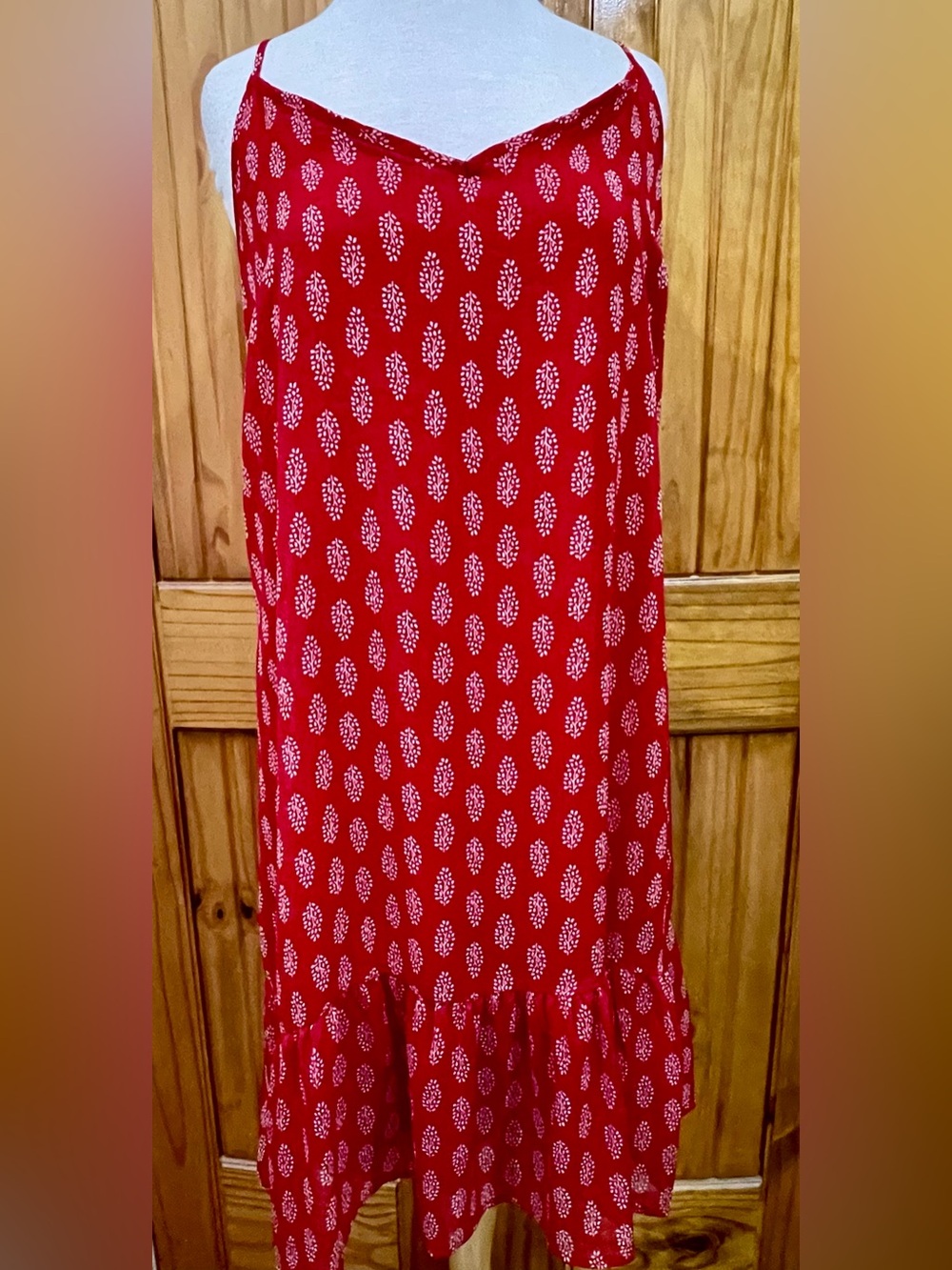 Old Navy Red Dress with White Leaf Print